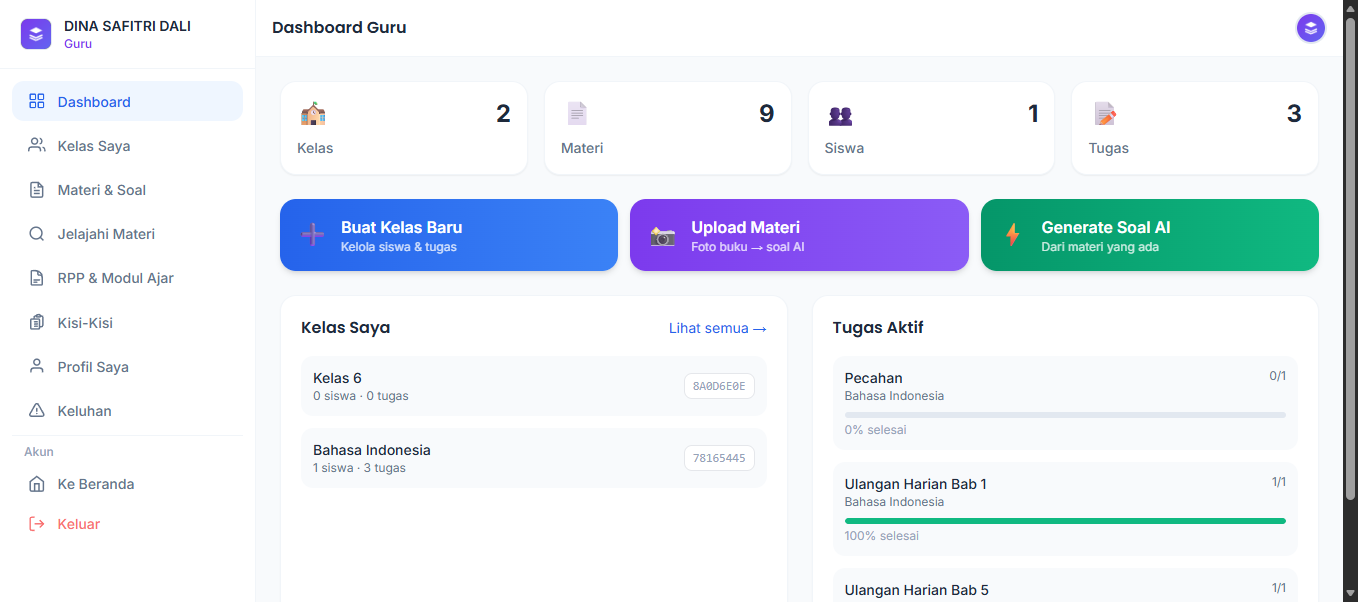 Dashboard guru RuangSoal